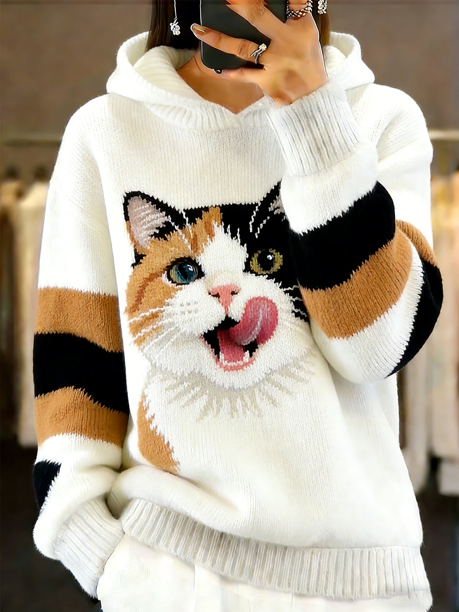 Damski sweter w stylu vintage z nadrukiem zwierzęcym Comfort
