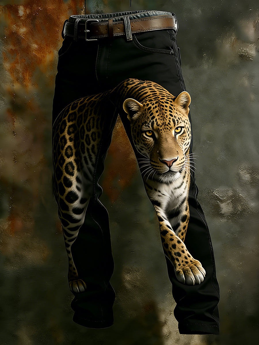 Męskie spodnie robocze w stylu vintage Animal Print Art Business Casual