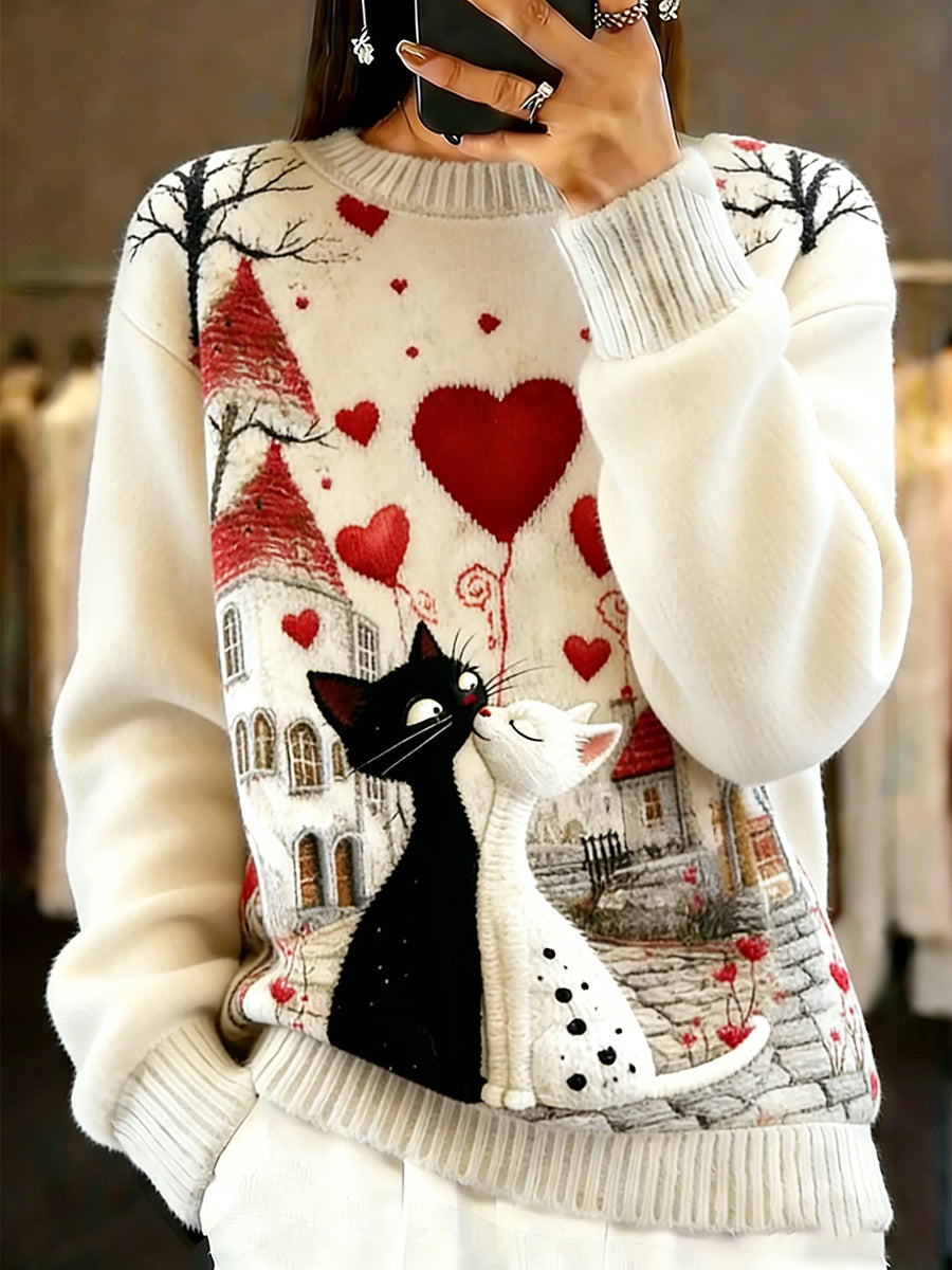 Damski sweter w stylu vintage z nadrukiem zwierzęcym Comfort