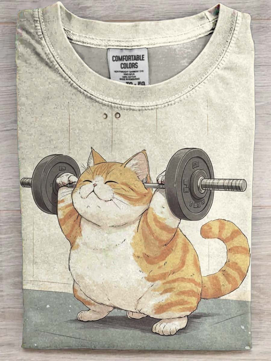 Koszulka z krótkim rękawem w podnoszeniu ciężarów Cat Print