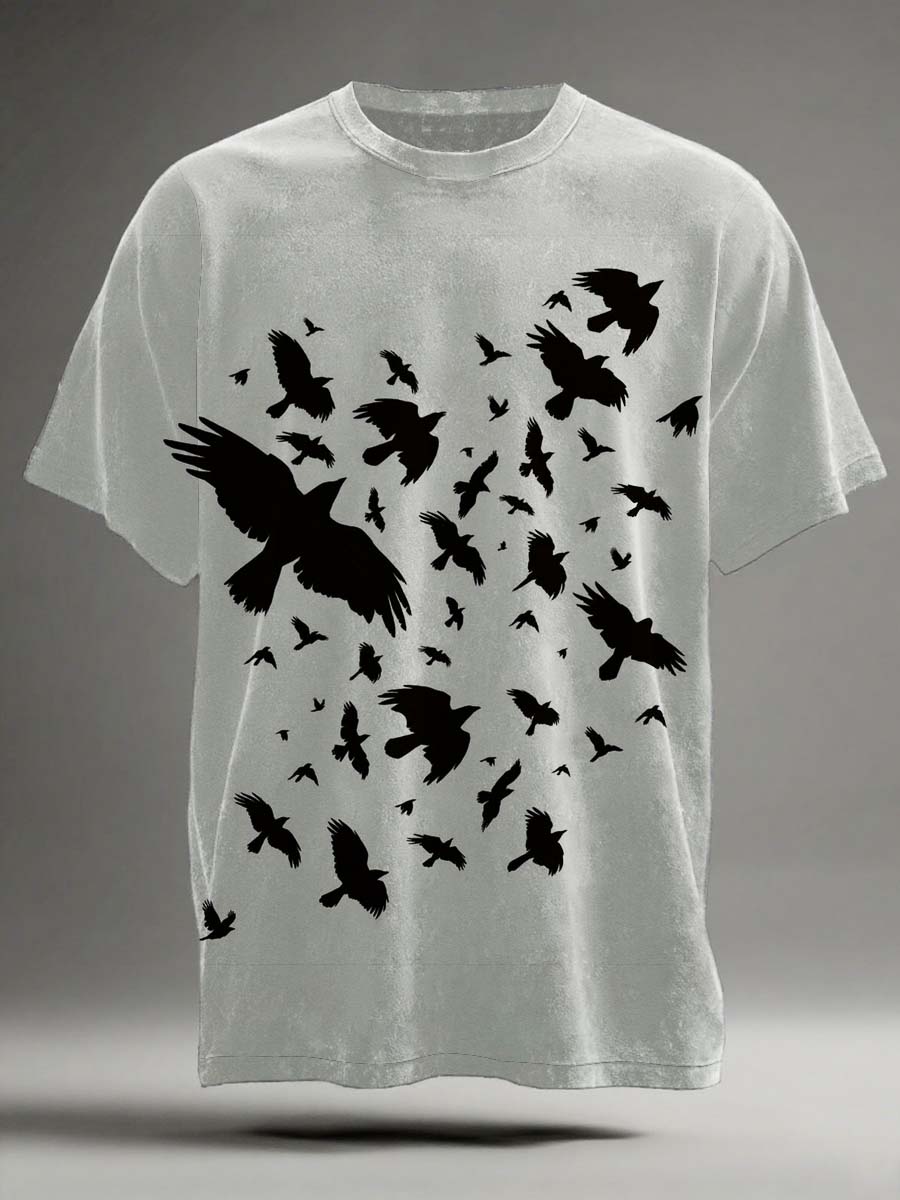 Halloween Crow Print Casual Koszulka z krótkim rękawem