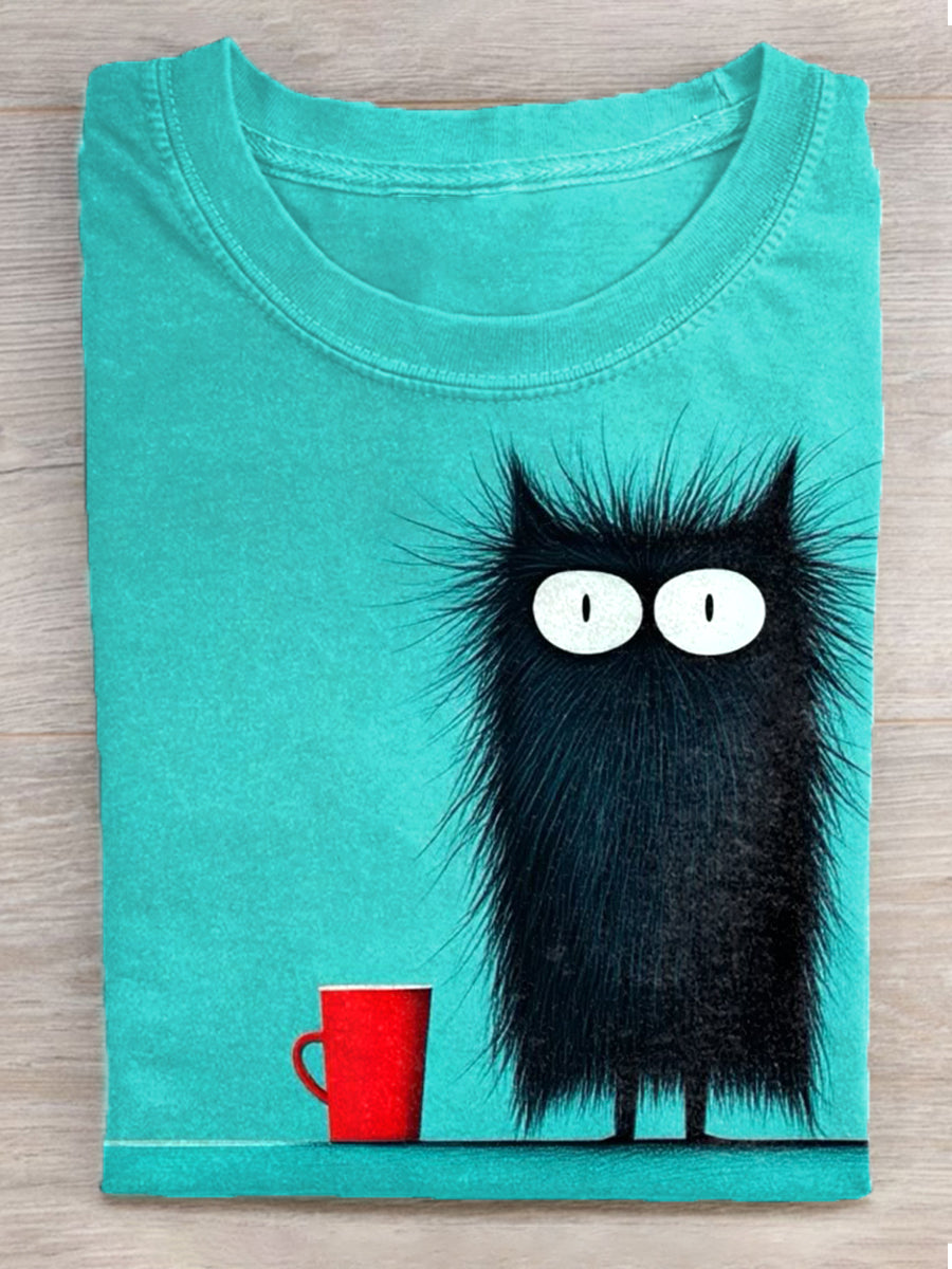 Damska koszulka z krótkim rękawem Funny Cat Art Print