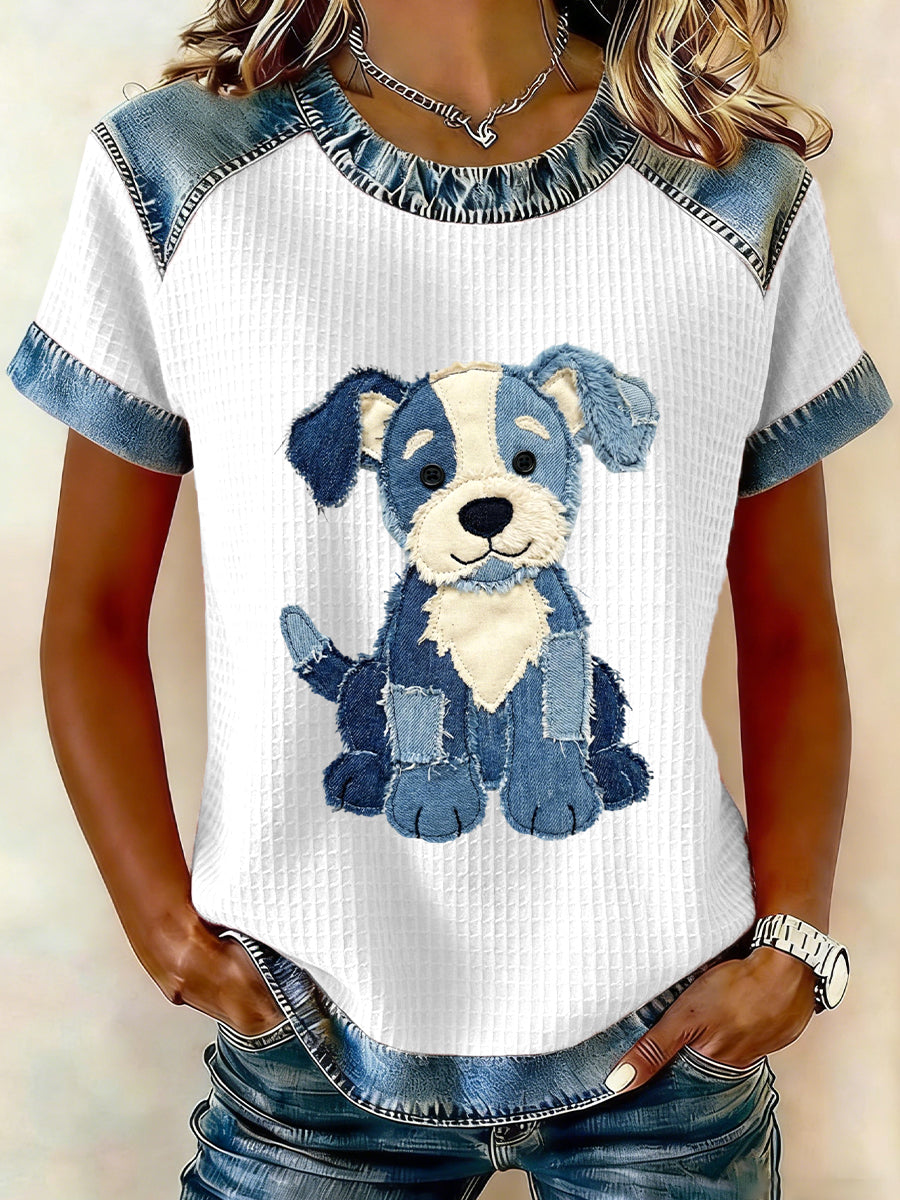Damski piękny wzór psa Patchwork Art Top