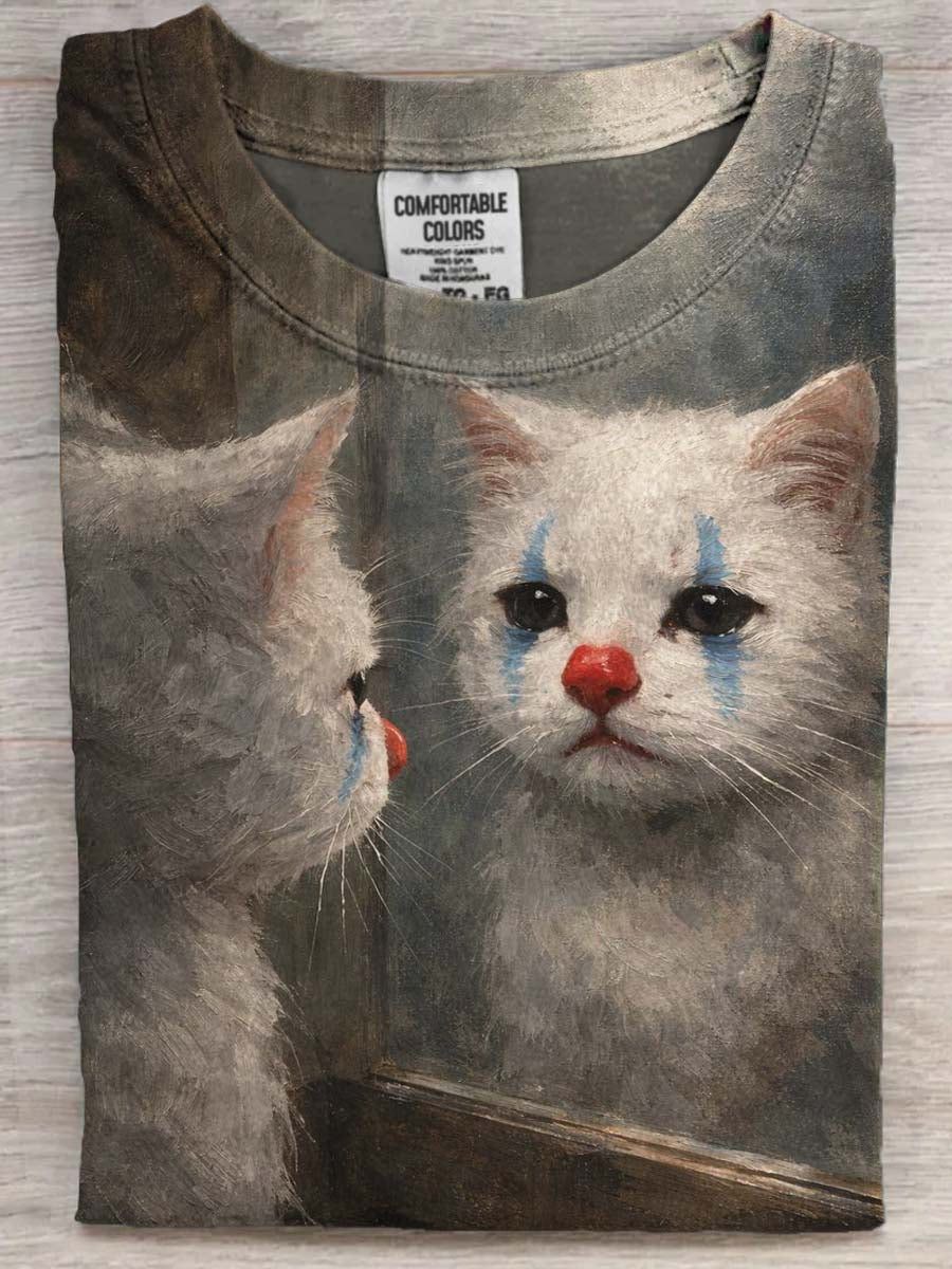 Joker Cat podziwiający siebie w lustrze z nadrukiem Casual Koszulka z krótkim rękawem