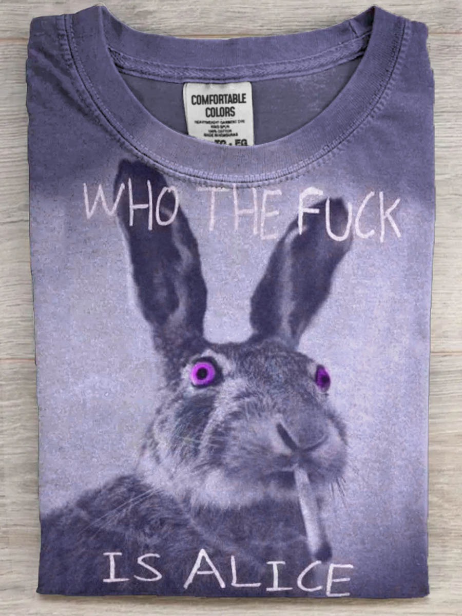 Funny Text Bunny Smoking Print Casual Koszulka z krótkim rękawem