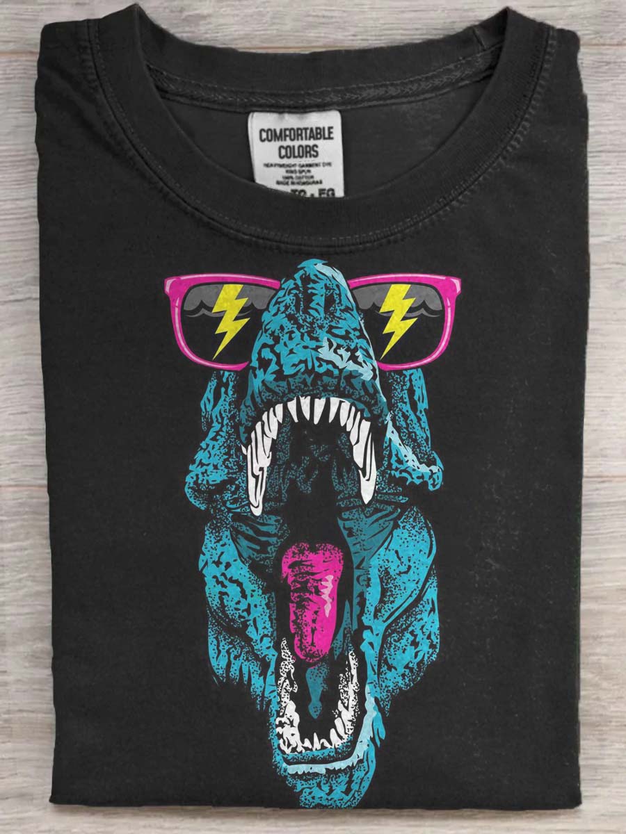 Roaring Dinosaur Print Casual Koszulka z krótkim rękawem