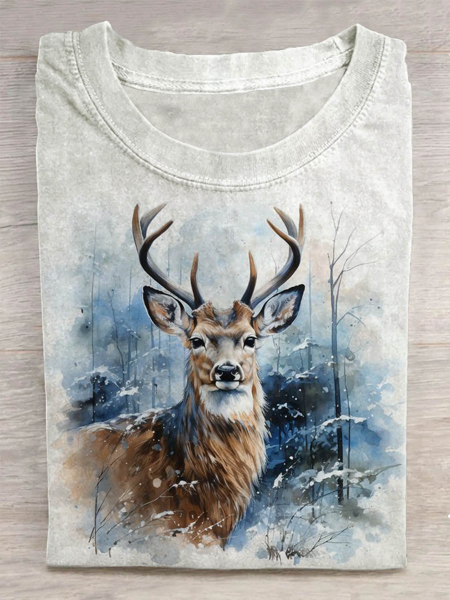 Koszulka z nadrukiem abstrakcyjnym z nadrukiem Unisex Ink Drawn Deer