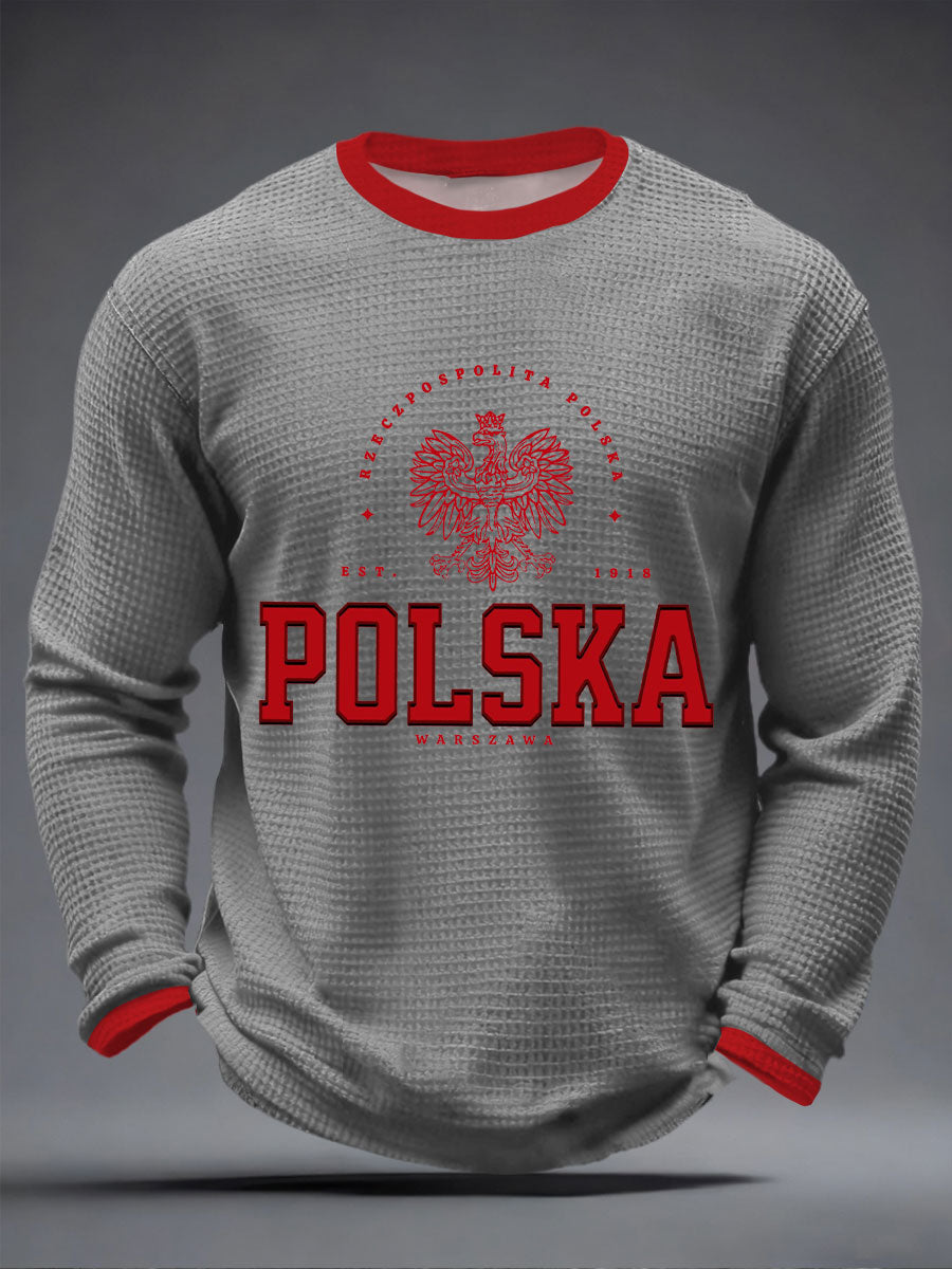 Męska Polska Waffle Print Casual T-Shirt