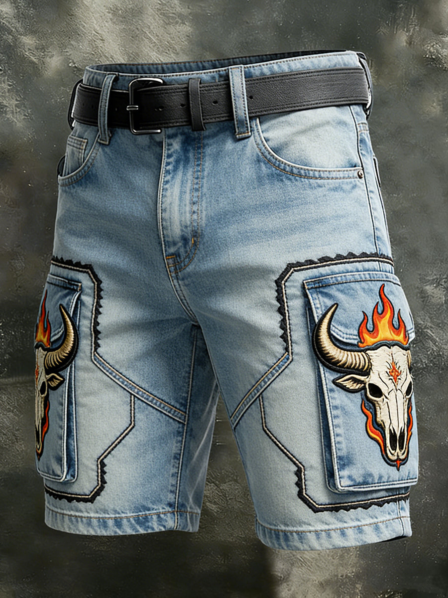 Męskie wakacje retro Business Art Western Bull Head Animal Print Spodenki na co dzień