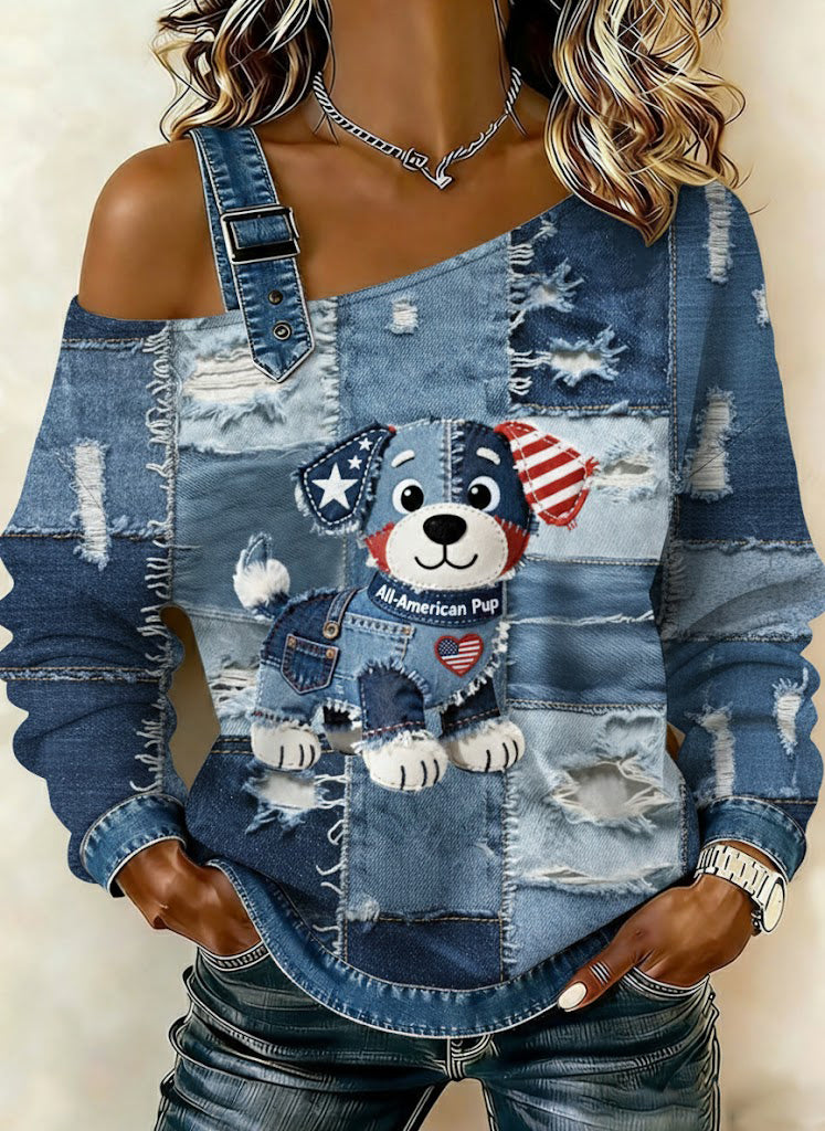 Damska bluza z motywem patchworku w stylu vintage