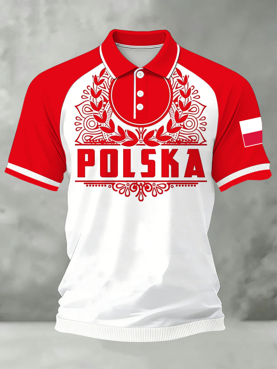 Męska koszulka polo z nadrukiem flagi polskiej