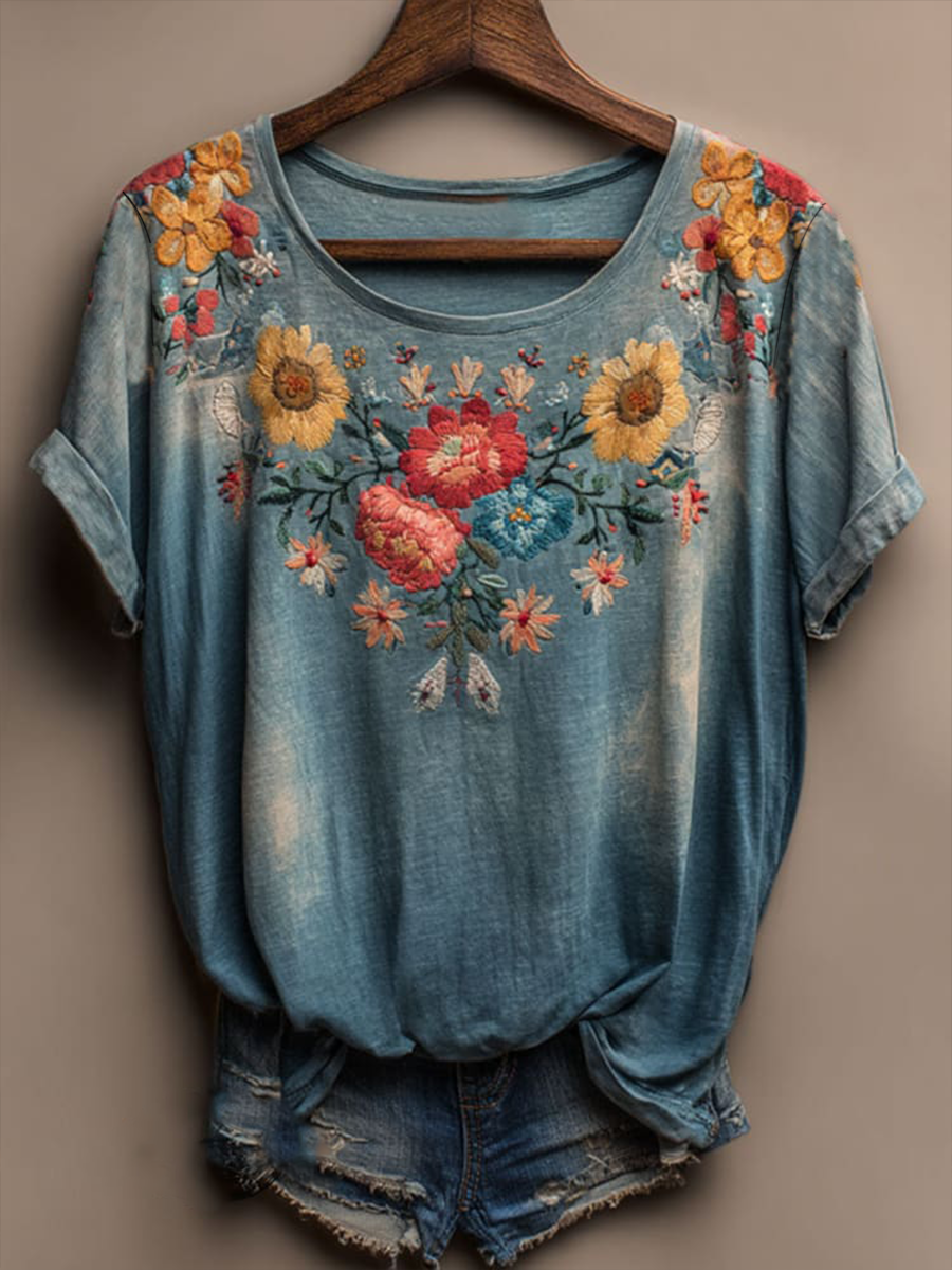 Damska koszulka z krótkim rękawem w stylu vintage