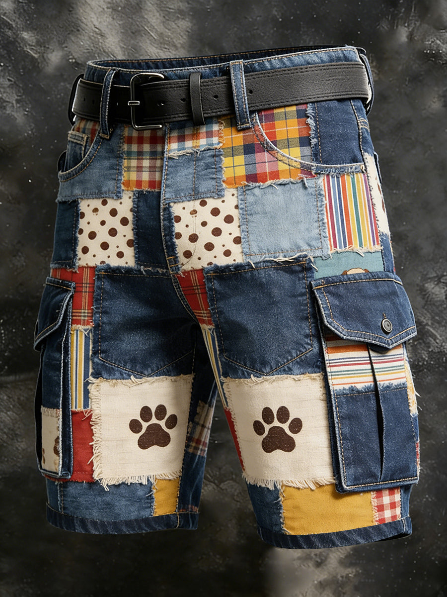 Męskie Vintage Animal Patchwork Print Casual Krótkie Spodnie