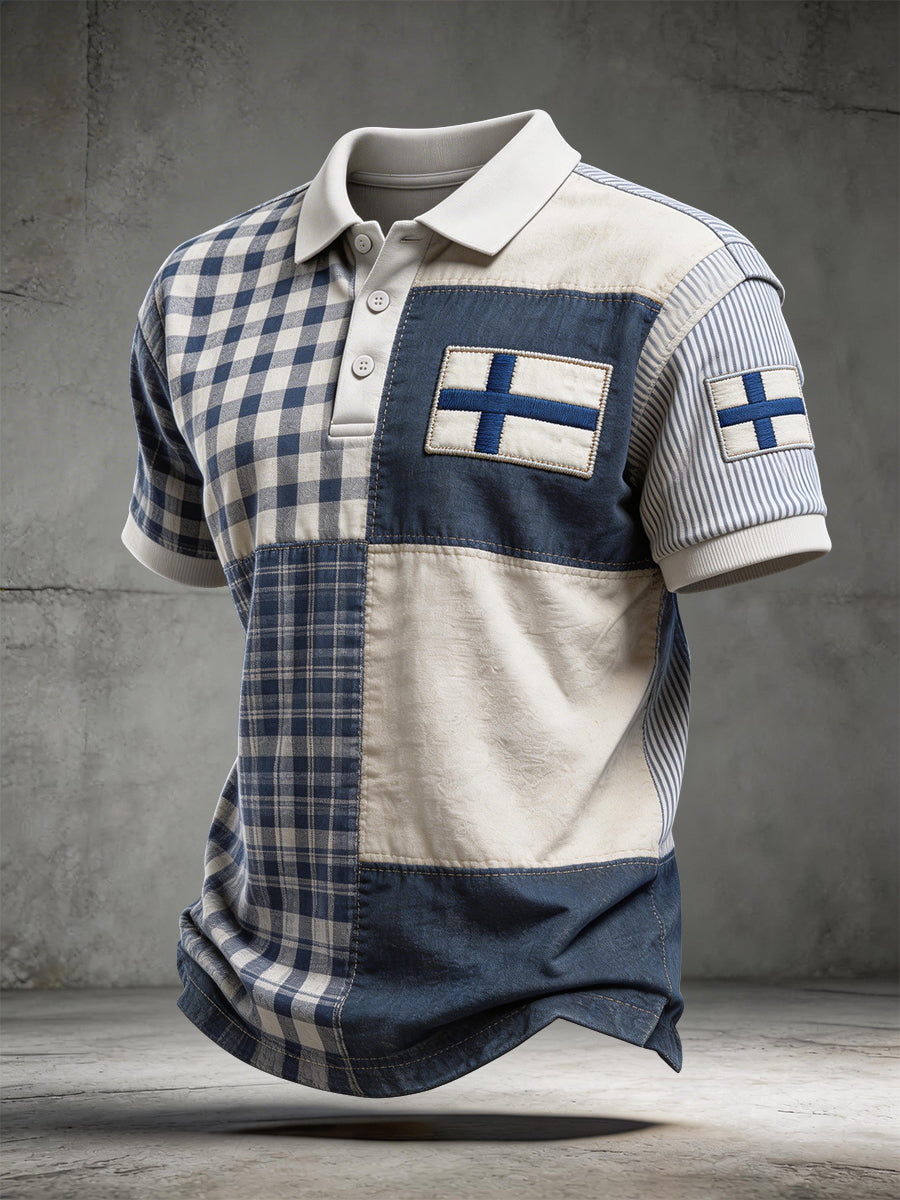 Męska koszulka polo z flagą Finlandii Patchwork Patchwork Patchwork
