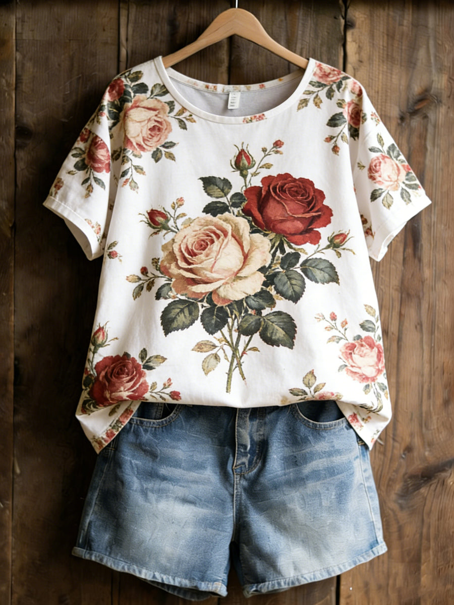 Damskie Rośliny Kwiaty Nadruk Casual T-Shirt
