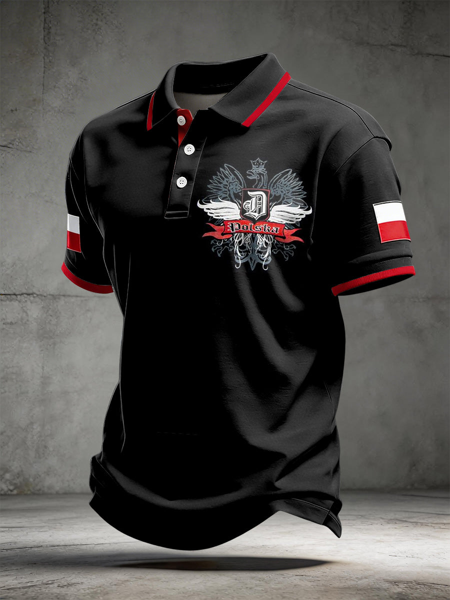 Klasyczna casualowa koszulka polo w stylu retro z polskim orłem