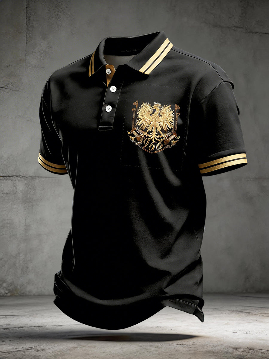 Retro Abstrakcyjny Polski Orzeł Złoty Klasyczny Casual Koszulka Polo