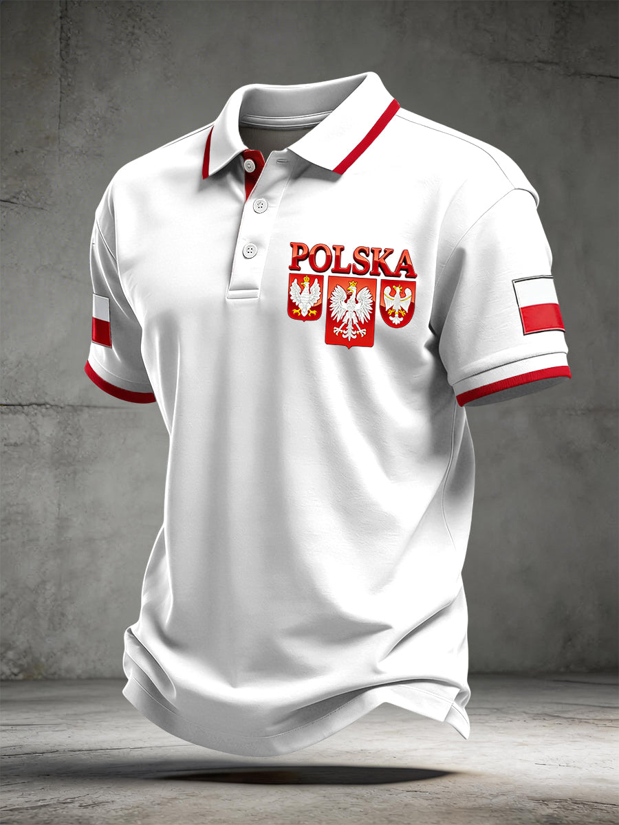 Vintage czerwony polski orzeł biały artystyczny Casual Koszulka polo