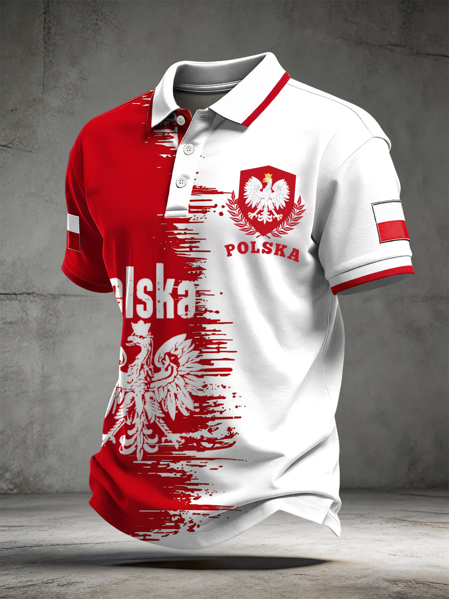Retro abstrakcyjny tusz umyty polski orzeł Casualowa koszulka polo