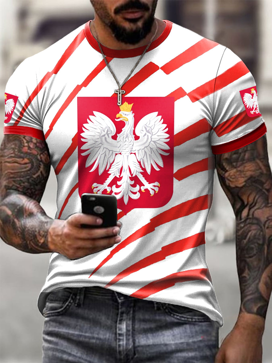 Męska koszulka sportowa i casualowa z polskim orłem w stylu retro