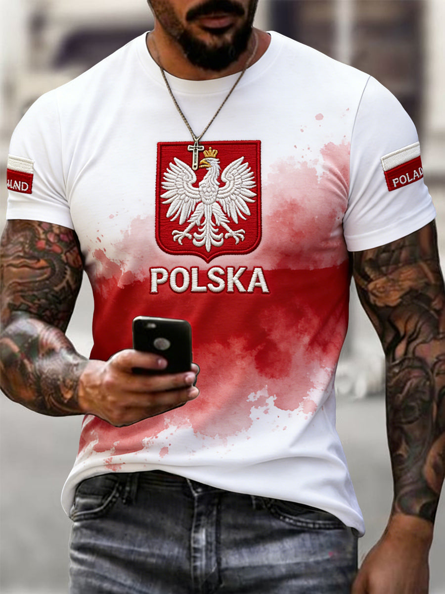 Męskie Vintage Streszczenie Polski Orzeł Godło Casual T-Shirt