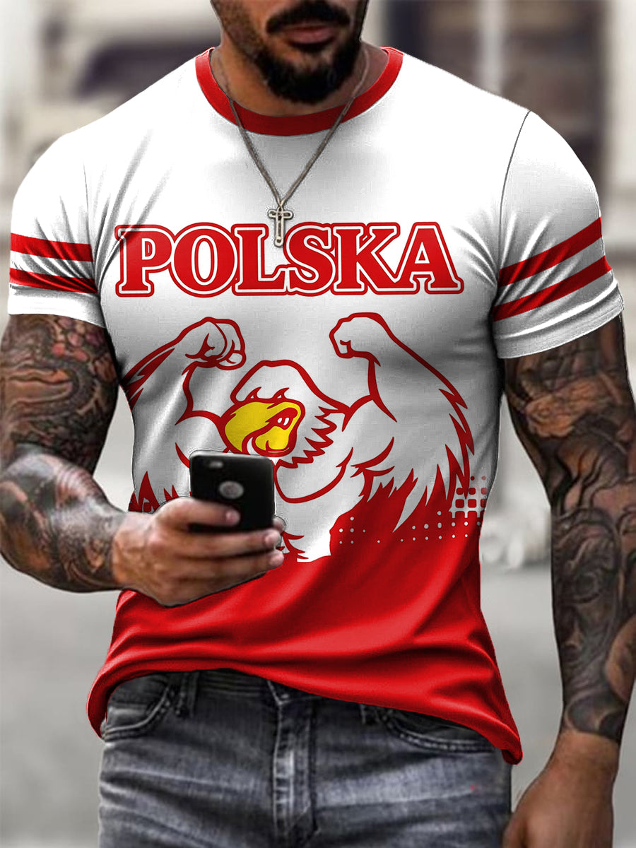 Męskie Retro Polska Biały Orzeł Piłka nożna Casual T-Shirt