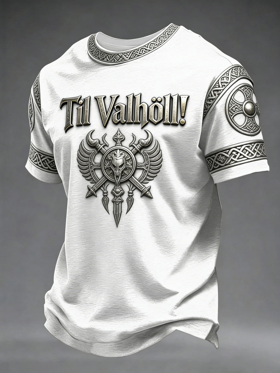 Męski t-shirt w stylu wikingów z nadrukiem Valhalla