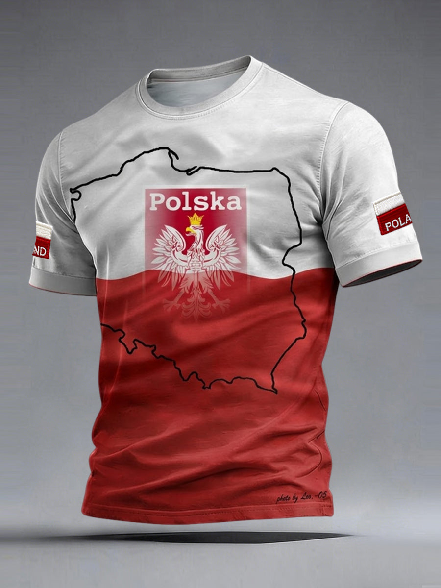 Vintage abstrakcyjne Polska Mapa Casual T-Shirt