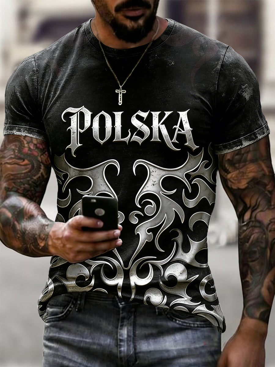 Męski Vintage Polski wzór słowiański Gradient Casual T-Shirt