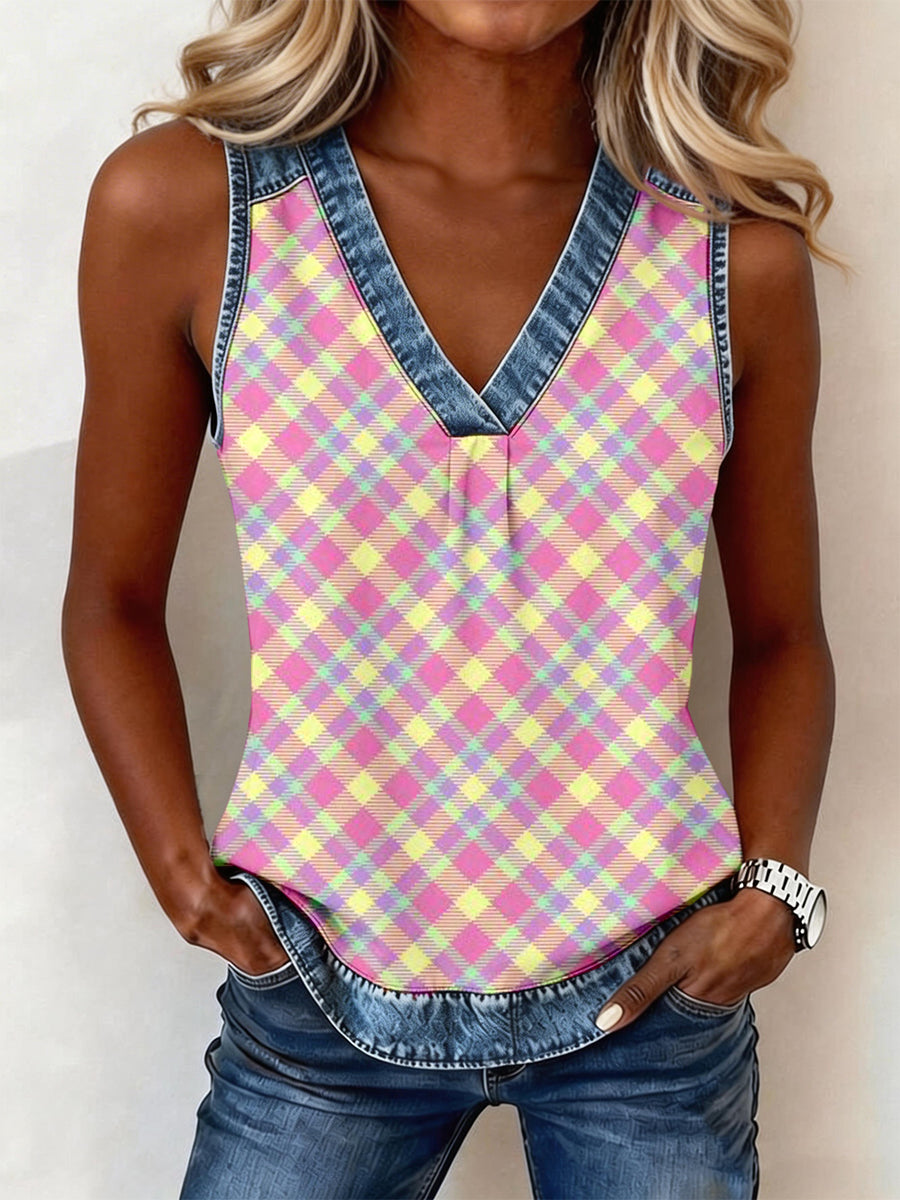 Damski denimowy patchwork z pastelowym wzorem