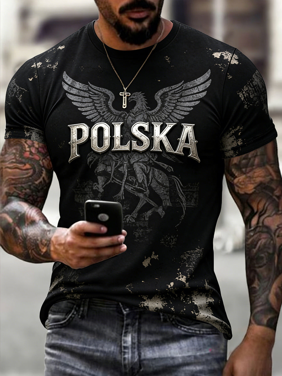 Męski koszulka casualowa w stylu vintage z polskim orłem