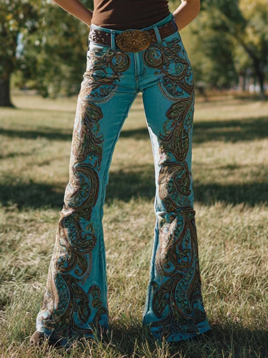 Damskie dżinsy w stylu retro z nadrukiem