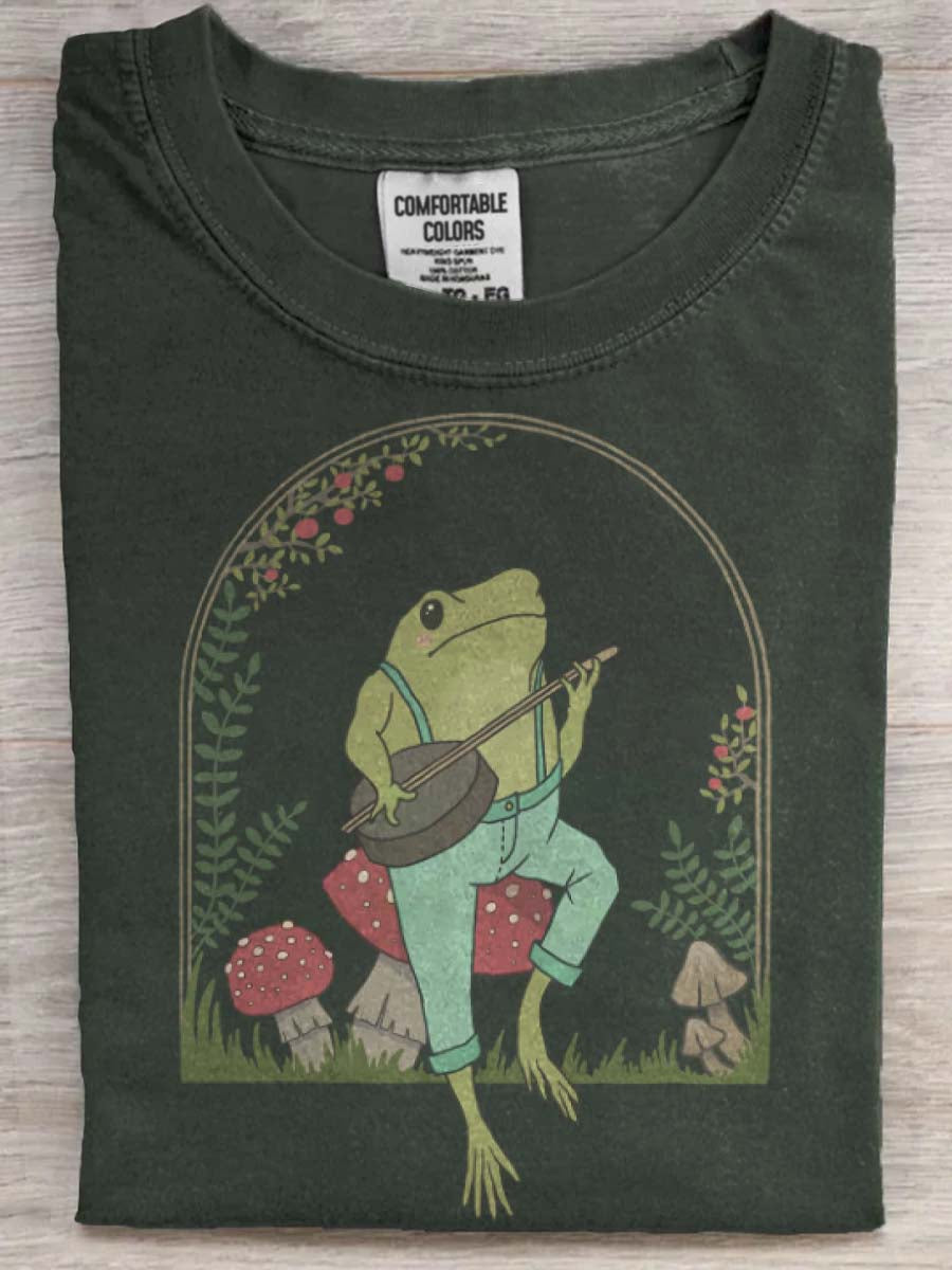 Mushroom Forest Banjo Frog Print Casual Koszulka z krótkim rękawem