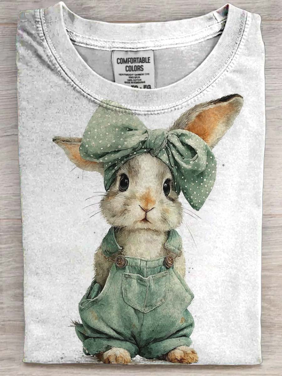 Cute Bunny in kombinezon-Casual z nadrukiem Koszulka z krótkim rękawem