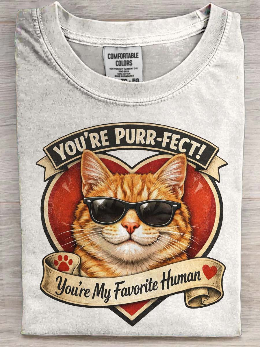 Cat Confession Print Casual Koszulka z krótkim rękawem