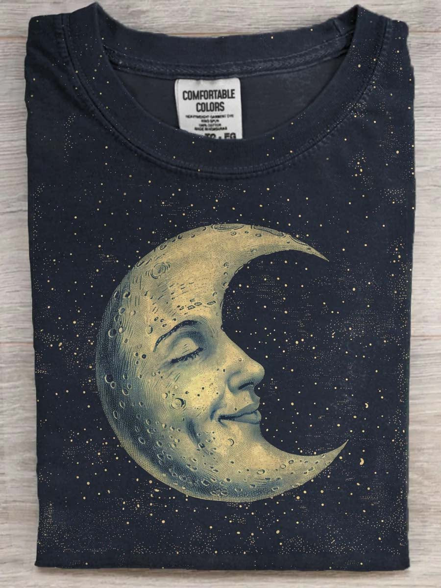 "Sleeping Crescent" Nadruk Casual Koszulka z krótkim rękawem