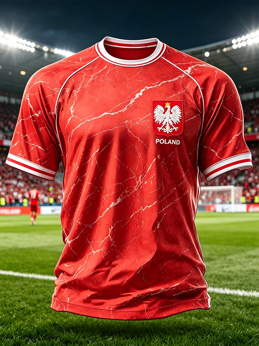 Męski t-shirt raglanowy z nadrukiem w stylu color-block na temat piłki nożnej