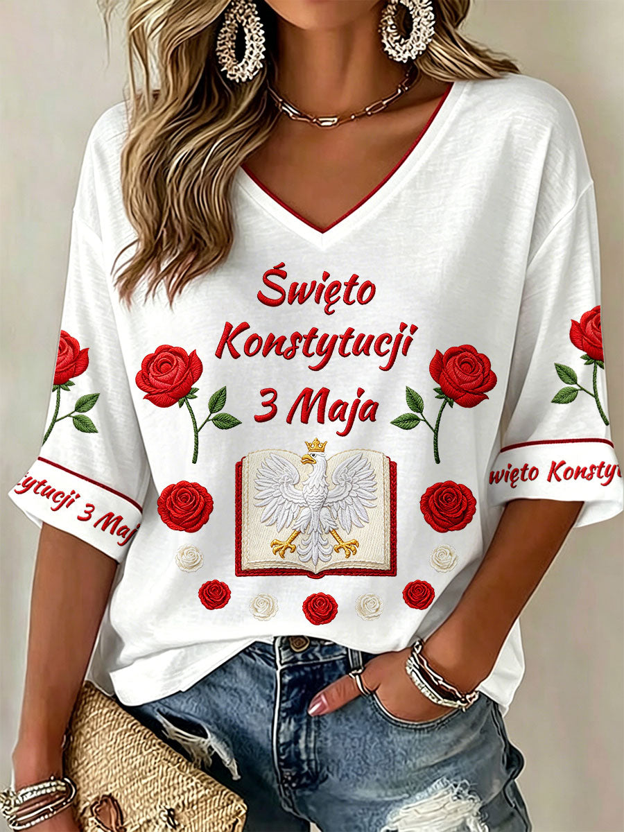 Damskie koszulki Święto Konstytucji 3 Maja z dekoltem w szpic