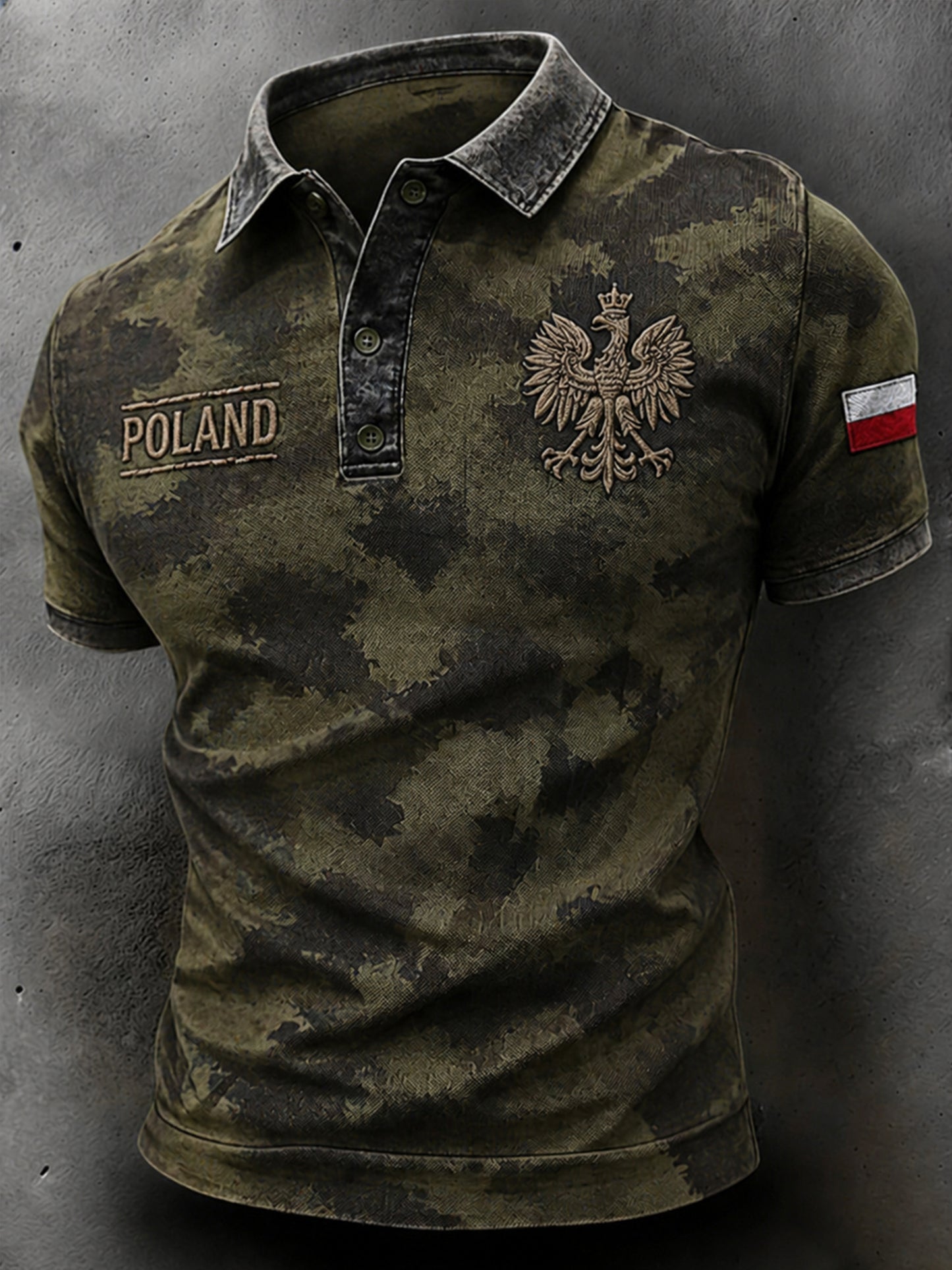 Męska koszulka polo z krótkim rękawem i trudnym nadrukiem kamuflażu