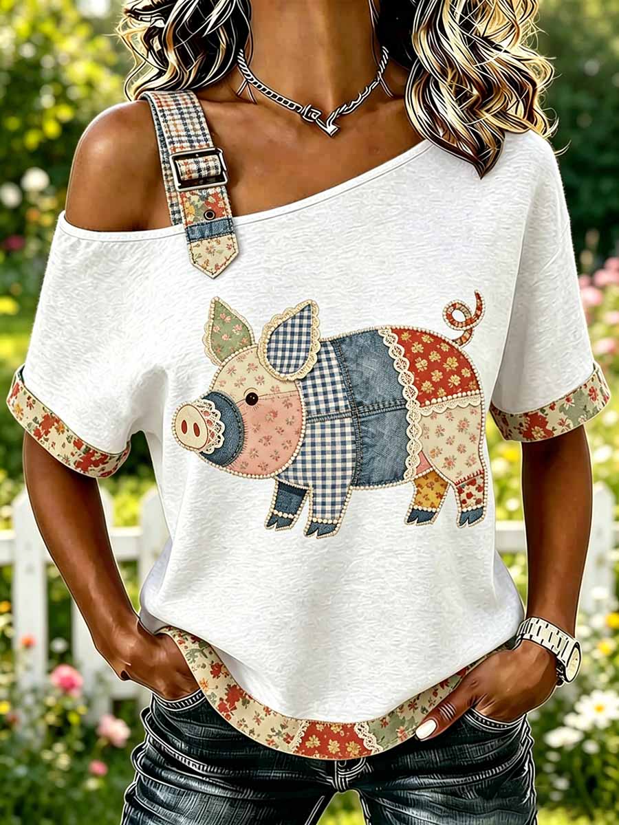 Moda damska Casual Pig wzór T-Shirt