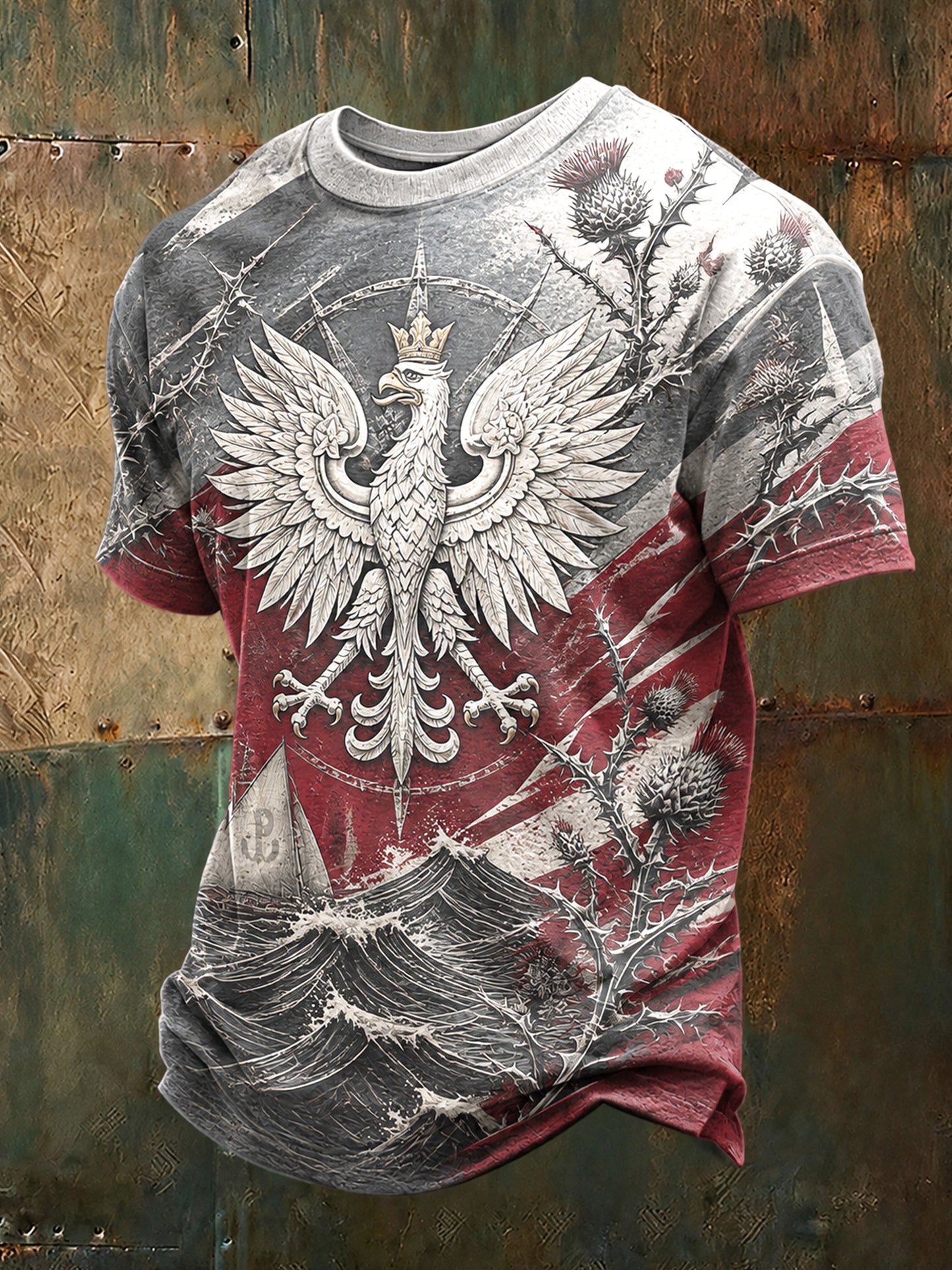 Męski t-shirt z krótkim rękawem i artystycznym nadrukiem przedstawiającym polską przyrodę