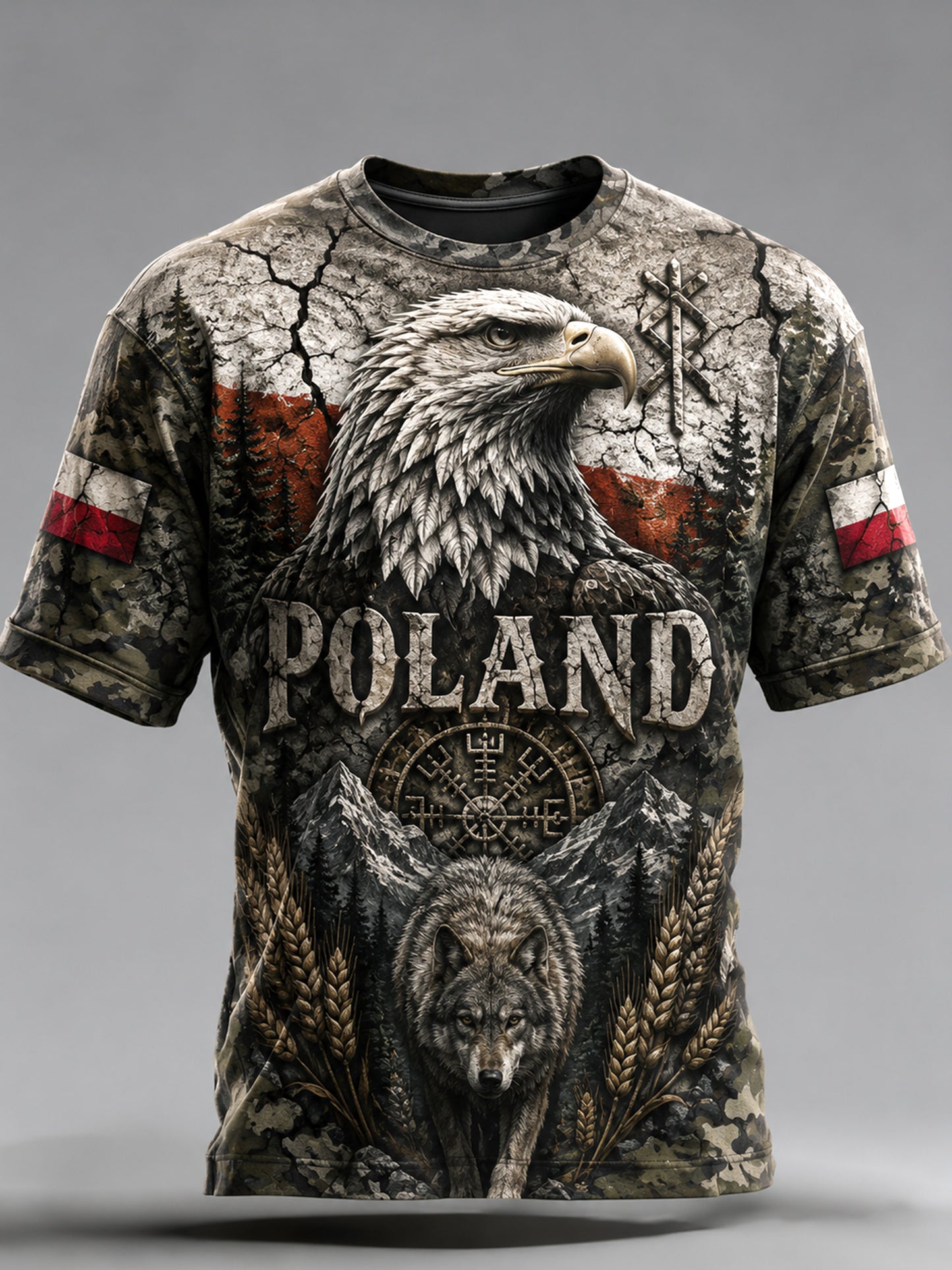 Męski t-shirt z krótkim rękawem i artystycznym nadrukiem przedstawiającym polską przyrodę
