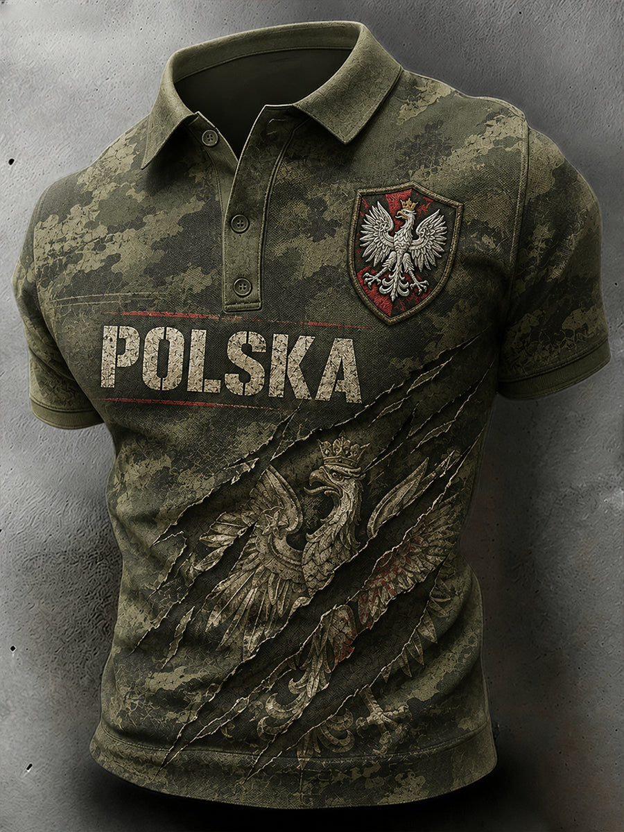 Męska koszulka polo z krótkim rękawem z nadrukiem wojskowego kamuflażu