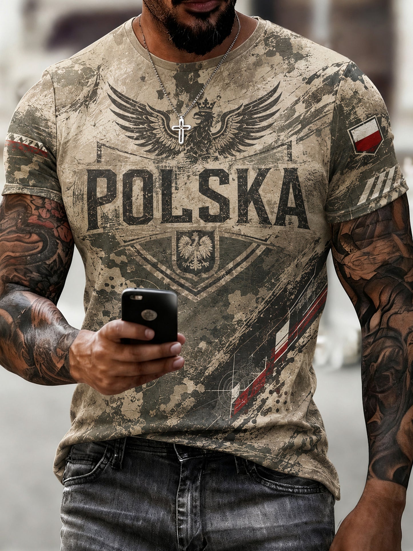 Męski polski kamuflaż w stylu wojskowym Art Print T-Shirt