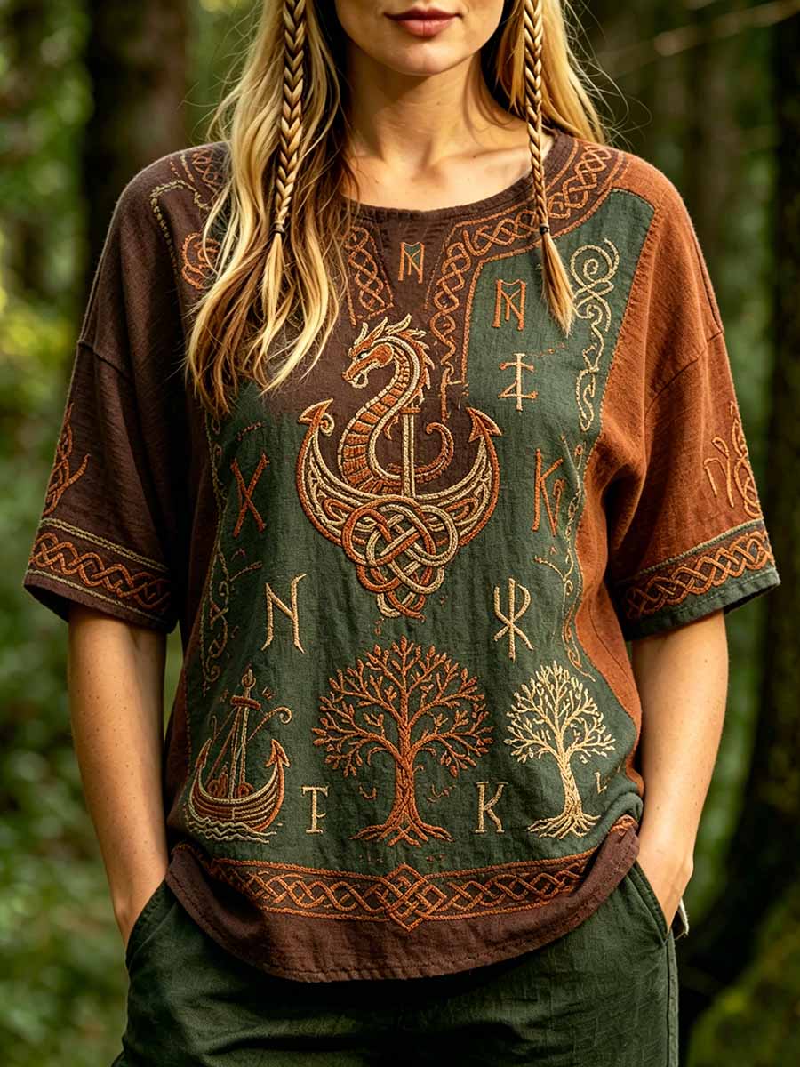 Damska koszulka z nadrukiem Totem Forest Viking