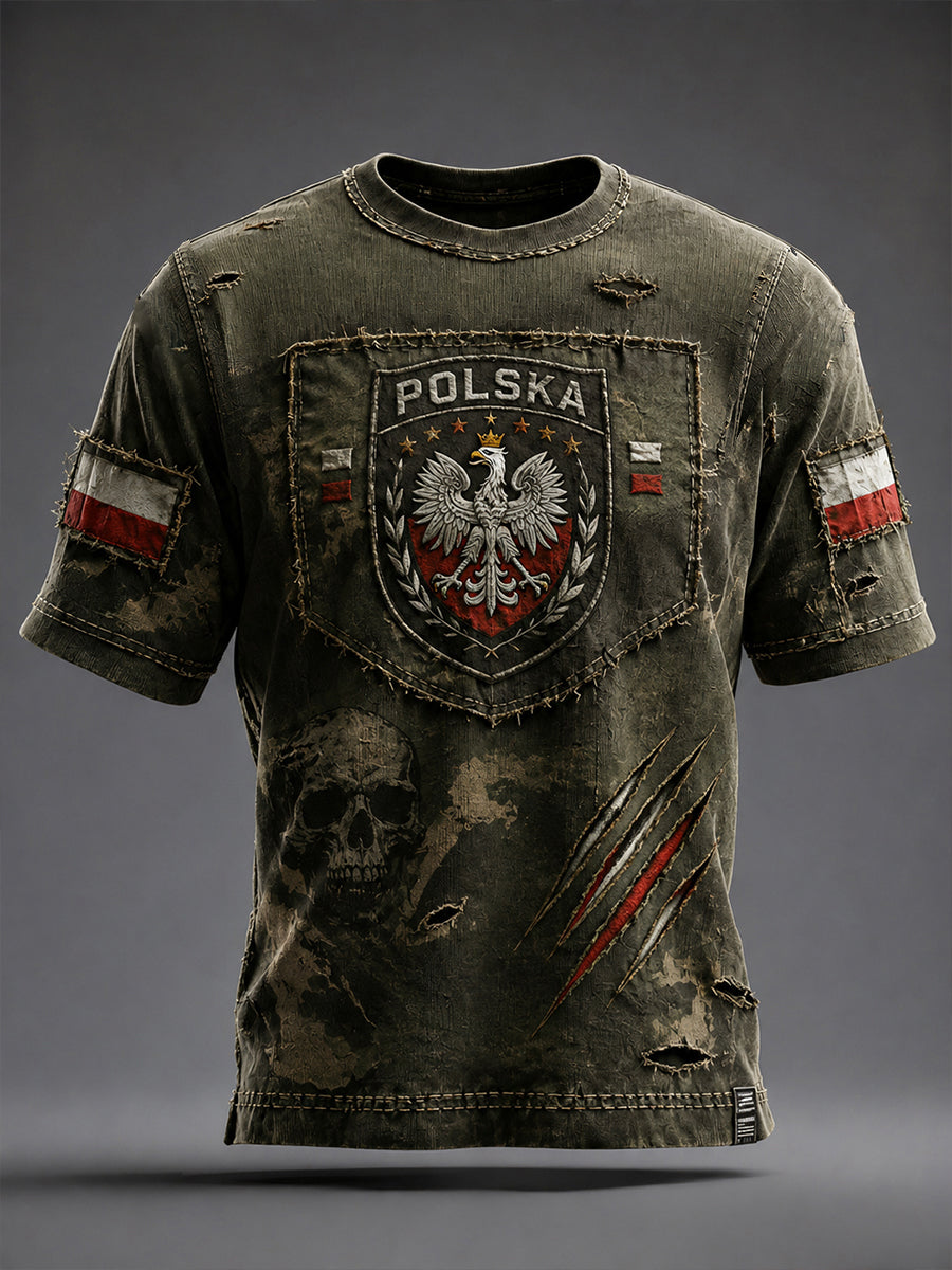 Retro polski sztandar moro Druk Artystyczny Koszulka na co dzień
