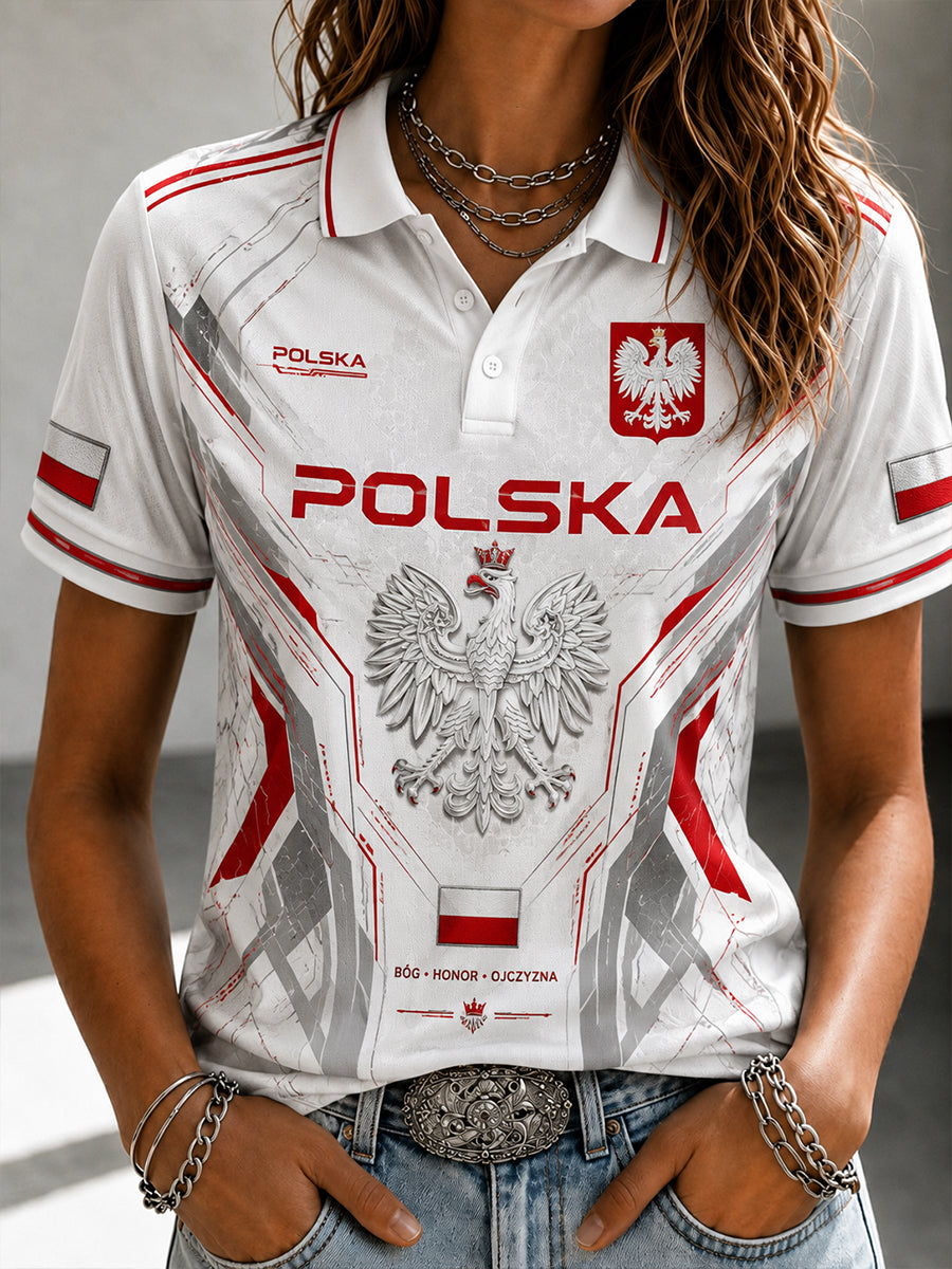 Damska koszulka polo z krótkim rękawem w stylu Tech-Style Eagle Print