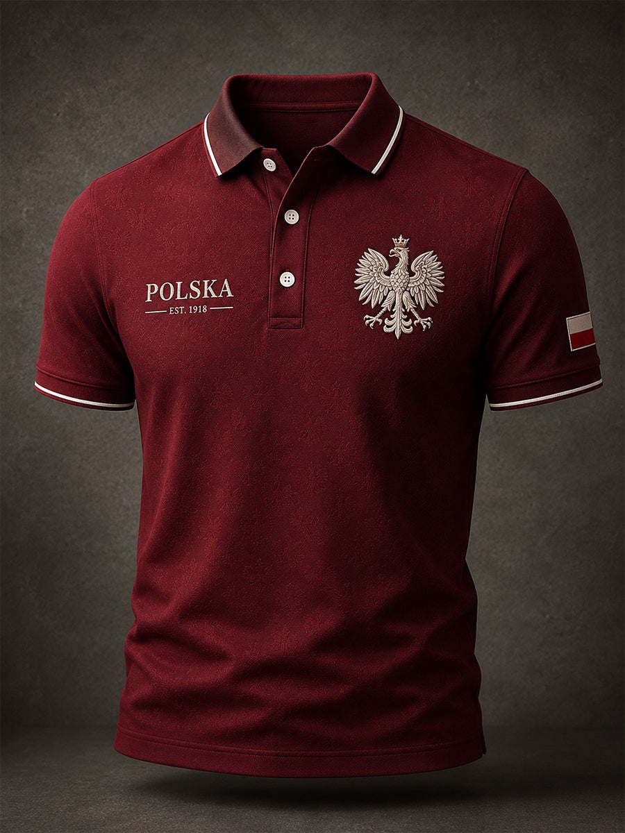 Męski koszulowy polo z nadrukiem orła