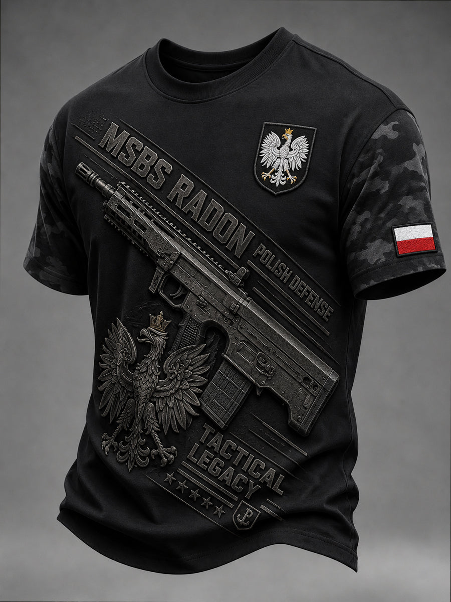Męski T-shirt z krótkim rękawem i kamuflażowym nadrukiem z pistoletami
