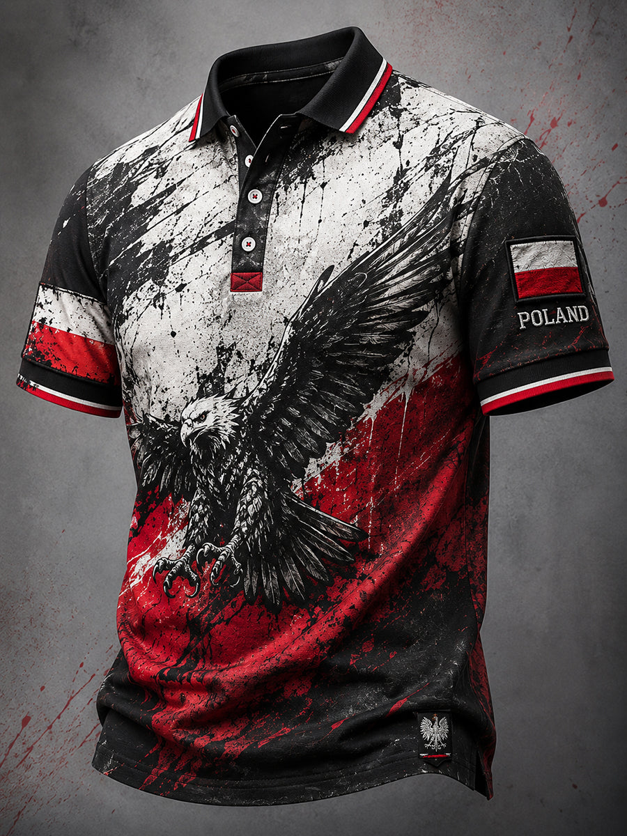 Męska koszulka polo w stylu retro z polskim nadrukiem artystycznym